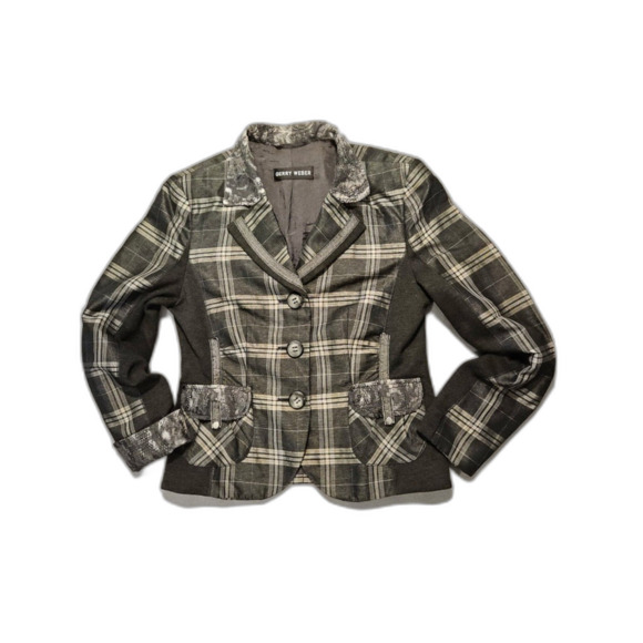 Gerry Weber Jackets & Blazers - Gerry Weber Plaid Tailored Blazer Jacket Womens 6 US 36 Mixed Media Lace Trim